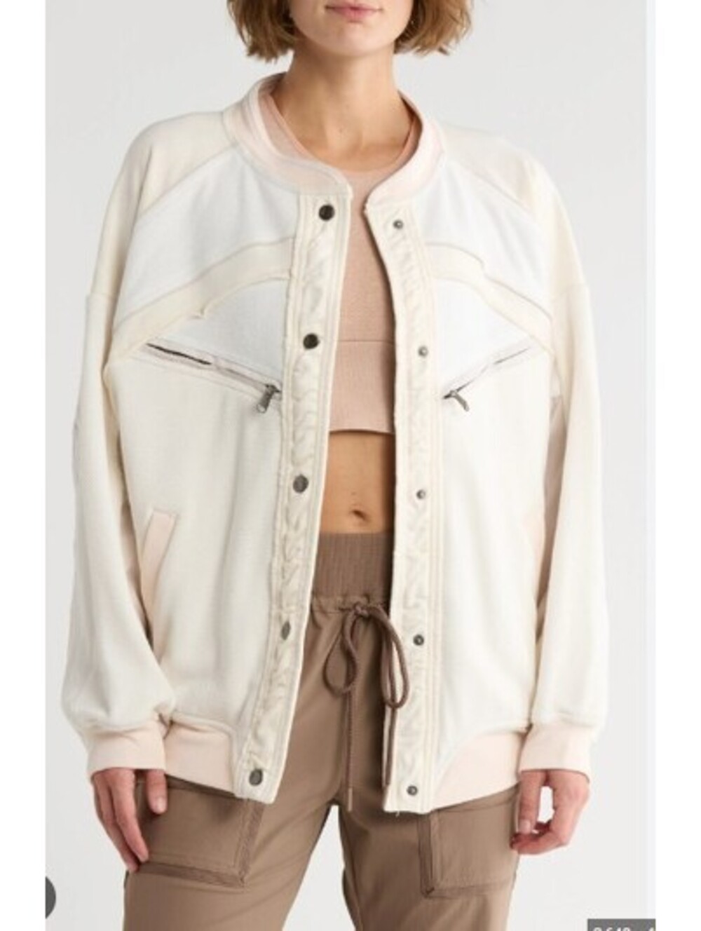 Free People Movement Extra WInnings Cardi/Ivory combo bomber jacket size Large